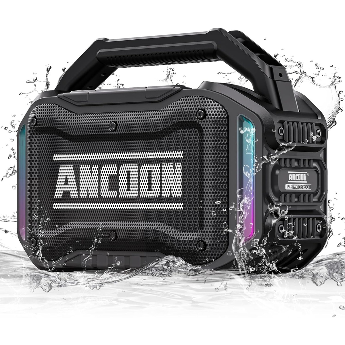 ANCOON Speakers Bluetooth Wireless, IPX7 Waterproof Shower Speaker with Lights, Portable Speaker with Suction Cup & Lanyard & Buoyant, HD Sound Small Speaker for Outdoor, Pool, Beach, Home Party